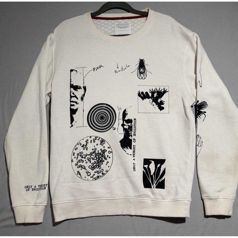 denim &‎ flower ricky singh ls white pullover sweater, men's medium